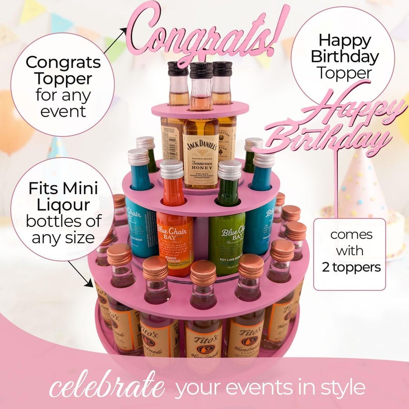 Shot Cake Party Display for Mini Liquor Bottles | 21st Birthday Holiday Celebration Decoration Centerpiece (Three Tier, Pink) - Image 4